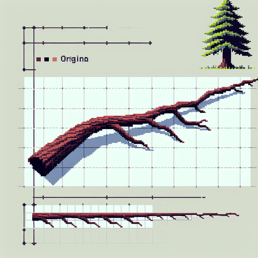 pixelart. A long horizontally growing  branch grown from a redwood tree. The tree itself should not be included in the image, only the branch..
Single Game Texture. In-Game asset. 2d. Blank background. High contrast. No shadows.