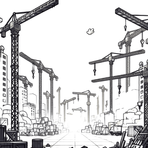 construction cranes on the sides of the frame, depth of field blur, cartoon style, black and white.
Single Game Texture. In-Game asset. 2d. Blank background. High contrast. No shadows.