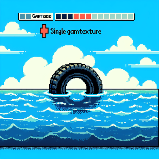 8 bit. cartoon. old car tire. floating in the water.  in game asset. no background. Single Game Texture. In-Game asset. 2d. Blank background. High contrast. No shadows.