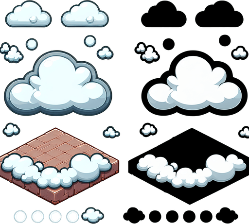 cloud platform. 2d. cartoon. white..
Single Game Texture. In-Game asset. 2d. Blank background. High contrast. No shadows.