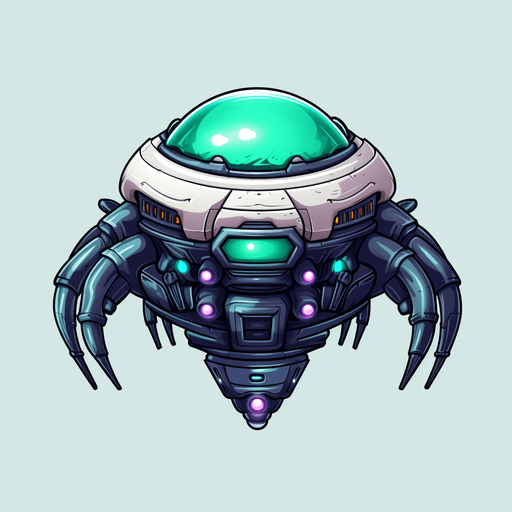 single alien enemy spaceship facing down, looking like space alien adopted to living in space.
Game Texture. In-Game asset. 2d. Pixelart. White background. Blank background. Low detail. High contrast.