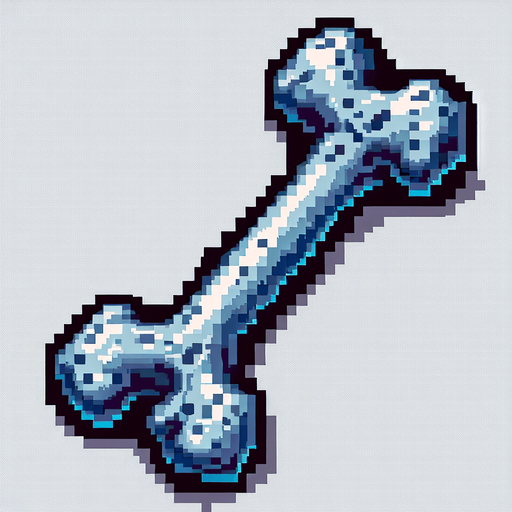 a single blue gray skeleton bone, front view, I want the art style to reflect a classic 16-bit retro pixel art aesthetic, reminiscent of early 1990s RPGs.
Single Game Texture. In-Game asset. 2d. Blank background. High contrast. No shadows.