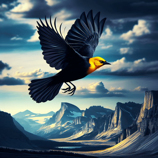 flying Yellow-headed Blackbird.