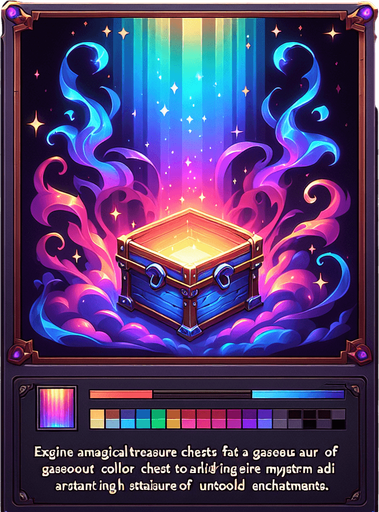 Magical treasure chest surrounded by a gaseous aura of rainbow colored magical energy..
Single Game Texture. In-Game asset. 2d. Blank background. High contrast. No shadows.