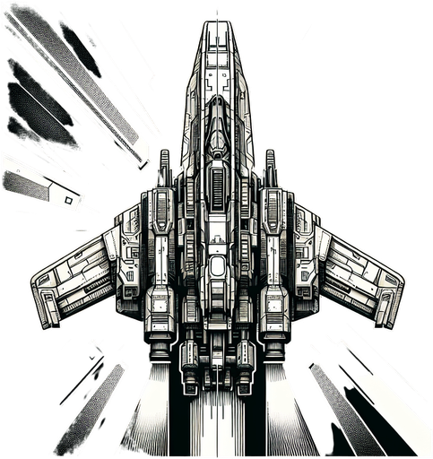 spaceship facing upwards.
Single Game Texture. In-Game asset. 2d. Blank background. High contrast. No shadows.