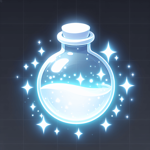 potion magique blanche lumineuse.
Single Game Texture. In-Game asset. 2d. Blank background. High contrast. No shadows.