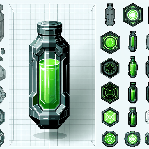 Futuristic terpene vial green Single Game Texture. In-Game asset. 2d. Blank background. High contrast. No shadows.