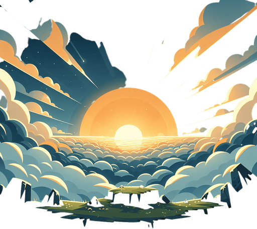 Sunrise, dawn, looking up. Cartoon style. Above clouds Single Game Texture. In-Game asset. 2d. Blank background. High contrast. No shadows..
Single Game Texture. In-Game asset. 2d. Blank background. High contrast. No shadows.