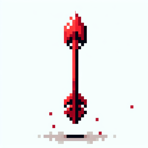 A red hunting arrow, pointing straight up. Pixelart. Vertical view. Single Game Texture. In-Game asset. 2d. Blank background. High contrast. No shadows.