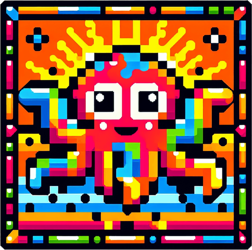 cartoon. 8-bit. octopus. colorful..
Single Game Texture. In-Game asset. 2d. Blank background. High contrast. No shadows.