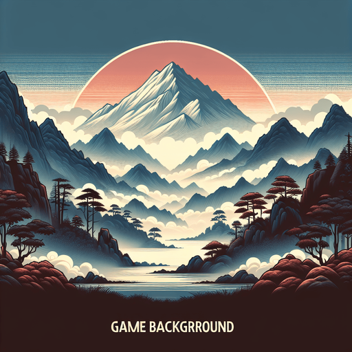 a japanees ninja game landscape background with montains far.