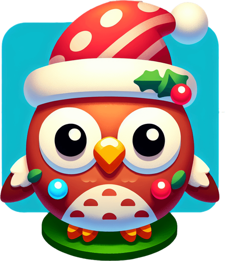 a cute christmas owl. Plastic style. Single Game Texture. In-Game asset. 2d. Blank background. High contrast. No shadows.