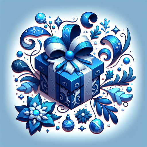 a christmas decorated blue present. plastic style. Single Game Texture. In-Game asset. 2d. Blank background. High contrast. No shadows.