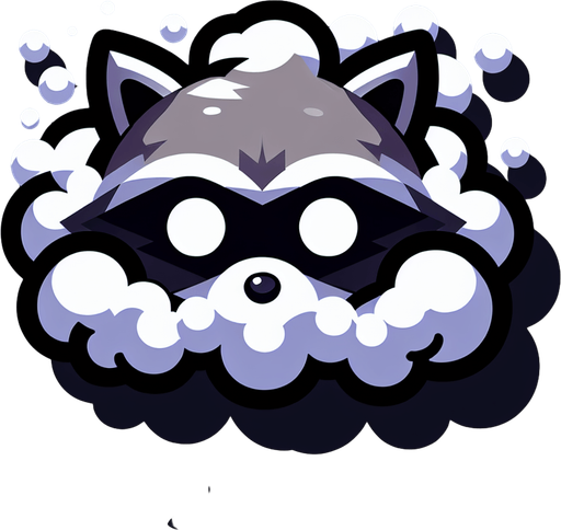 Raccoon head covered in smoke chibi Single Game Texture. In-Game asset. 2d. Blank background. High contrast. No shadows. Single Game Texture. In-Game asset. 2d. Blank background. High contrast. No shadows. Single Game Texture. In-Game asset. 2d. Blank background. High contrast. No shadows.