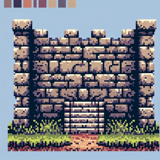 A medieval stone wall seen from the front. pixelart. Single Game Texture. In-Game asset. 2d. Blank background. High contrast. No shadows.