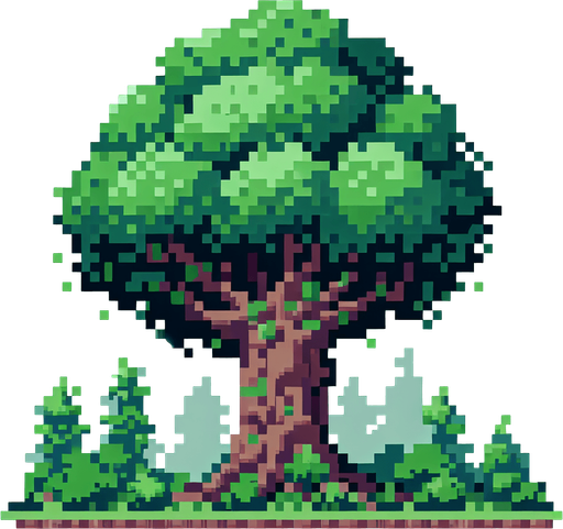 pixel art of a tall, tree.
game asset, 2d, white background, shadowless.