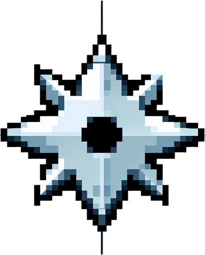 8-bit pixel shuriken.
Single Game Texture. In-Game asset. 2d. Blank background. High contrast. No shadows.