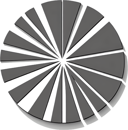 circle sliced into many pieces, flat image.
2d, white background, shadowless.