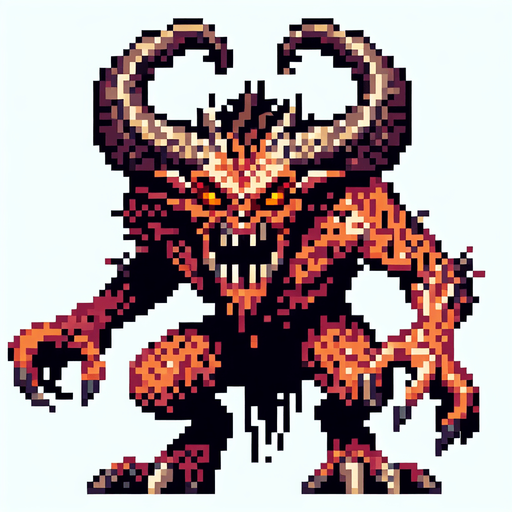 A fierce balrog. Pixelart. Single Game Texture. In-Game asset. 2d. Blank background. High contrast. No shadows.