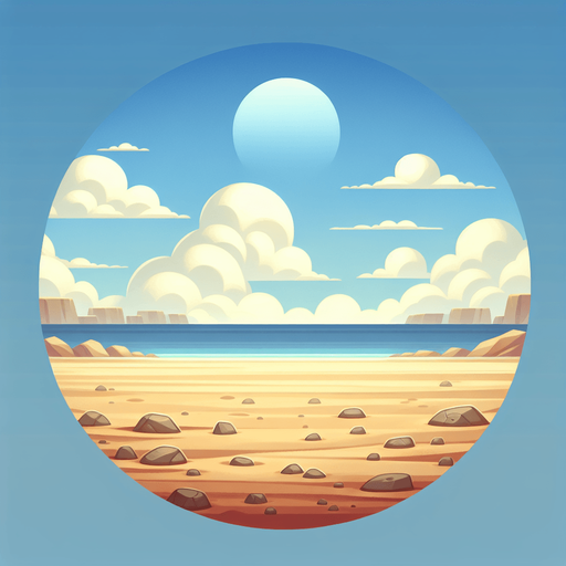 Sandy beach. No water is present. Sky takes up 80% of the image.
Single Game Texture. In-Game asset. 2d. Blank background. High contrast. No shadows.