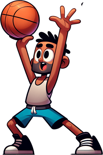 Create a cartoon-style illustration of a basketball player in a shooting pose with hands raised in the air. This character should not be holding a basketball. Emphasize the cartoonish features, exaggerate expressions, and ensure the absence of a basketball in the scene. The goal is to capture a lively and playful cartoon character ready to shoot, with a focus on dynamic and exaggerated elements. Do not draw the basketball just the pose! No basketball in the hands!.
Single Game Texture. In-Game asset. 2d. Blank background. High contrast. No shadows.