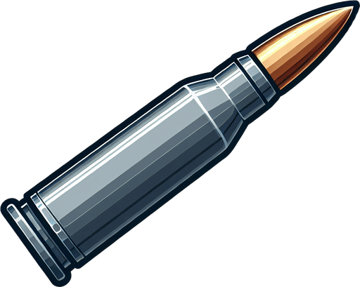 A bullet.
Single Game Texture. In-Game asset. 2d. Blank background. High contrast. No shadows.