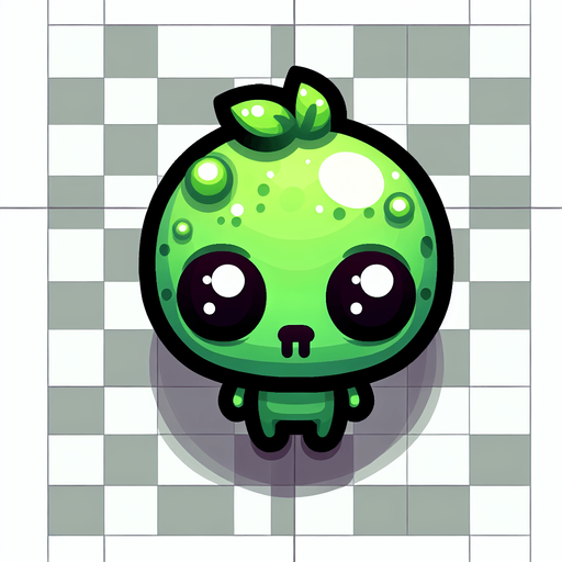 cute zombie in green.
Single Game Texture. In-Game asset. 2d. Blank background. High contrast. No shadows. top down view. bird view