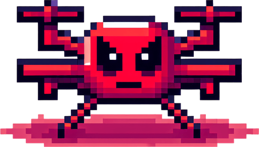 cute red enemy flying drone. angry eyes. pixelated. 8 bit..
Single Game Texture. In-Game asset. 2d. Blank background. High contrast. No shadows.