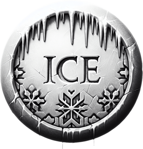 a button that is dripping with icicles that says "ice".
Single Game Texture. In-Game asset. 2d. Blank background. High contrast. No shadows.