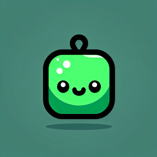 Perfectly square bright green Christmas decoration with cute happyy face. Cartoon style. Cute art style. Simple vector style. No Shadows