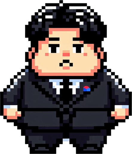 Pixel art of a short, fat, Korean dictator. Full body shot..