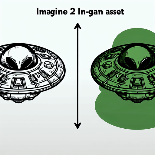 Ufo with green alien driving it.
Single Game Texture. In-Game asset. 2d. Blank background. High contrast. No shadows.