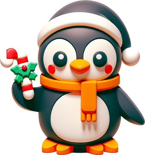 a christmas penguin. plastic style. Single Game Texture. In-Game asset. 2d. Blank background. High contrast. No shadows.