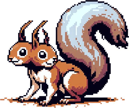 pixelart. a crouching  two-headed squirrel..
Single Game Texture. In-Game asset. 2d. Blank background. High contrast. No shadows.