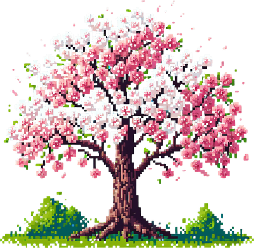 cerisier avec des fleur. Pixel art.