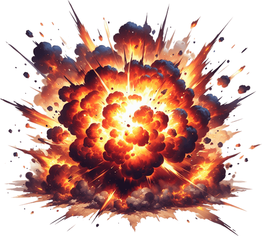 explosion frame.
Single Game Texture. In-Game asset. 2d. Blank background. High contrast. No shadows.