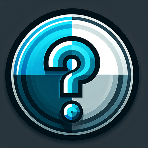 A round button with a cyan interrogation mark..
Single Game Texture. In-Game asset. 2d. Blank background. High contrast. No shadows.