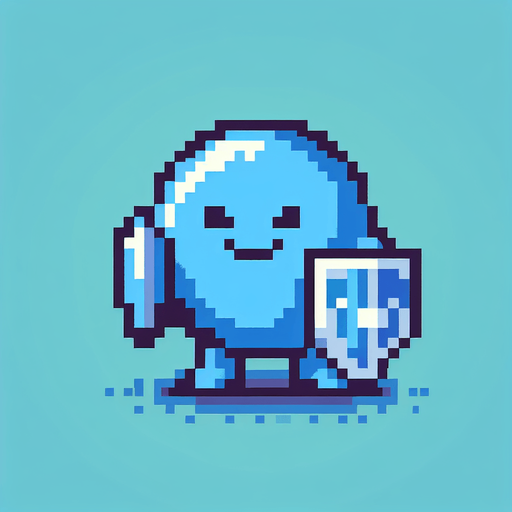 a friendly blue shielded elemental, I want the art style to reflect a classic 16-bit retro pixel art aesthetic, reminiscent of early 1990s RPGs..
Single Game Texture. In-Game asset. 2d. Blank background. High contrast. No shadows.