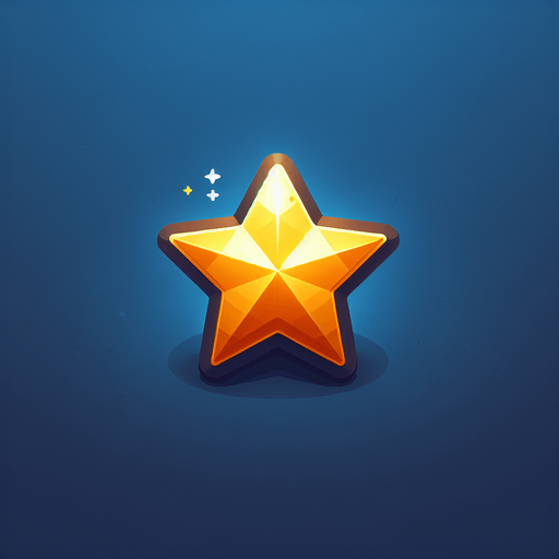 A small golden star.
Single Game Texture. In-Game asset. 2d. Blank background. High contrast. No shadows.