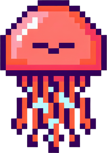 8bit. cartoon. jellyfish..
Single Game Texture. In-Game asset. 2d. Blank background. High contrast. No shadows.