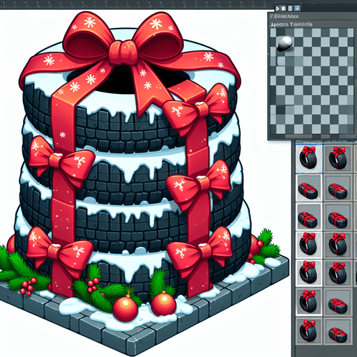 2d stacked christmas winter tire Single Game Texture. In-Game asset. 2d. Blank background. High contrast. No shadows.