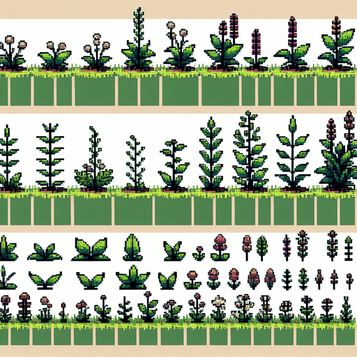 pixel art of garden weeds. Growth sprite sheet.
In-Game asset. 2d. Blank background. High contrast. No shadows.