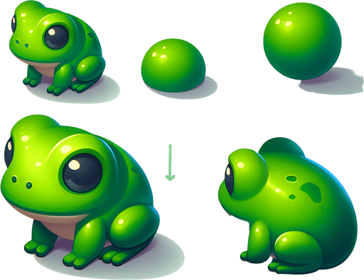 A little green frog.
Single Game Texture. In-Game asset. 2d. Blank background. High contrast. No shadows.