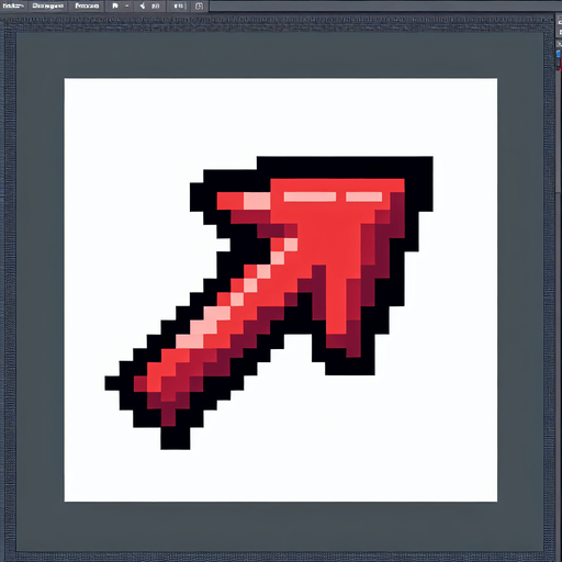 pixel art of red directional arrow.
Single Game Texture. In-Game asset. 2d. Blank background. High contrast. No shadows.