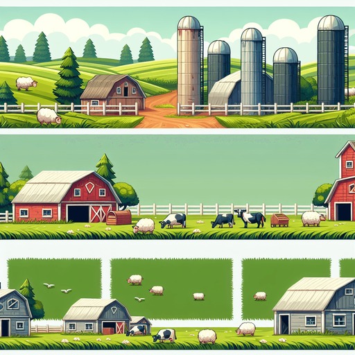 A farm background image.
Single Game Texture. In-Game asset. 2d. Blank background. High contrast. No shadows.