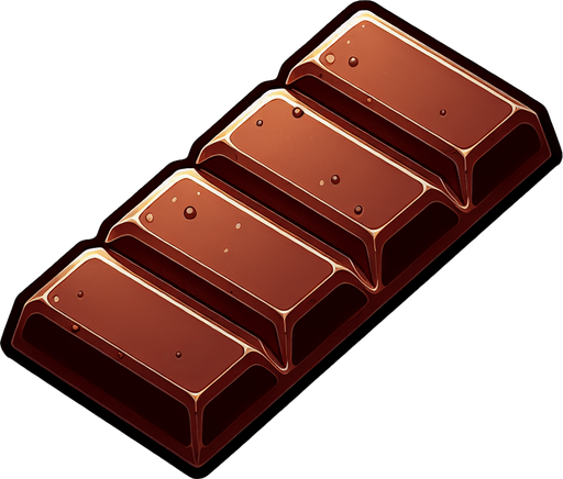 a chocolate bar.
Single Game Texture. In-Game asset. 2d. Blank background. High contrast. No shadows.