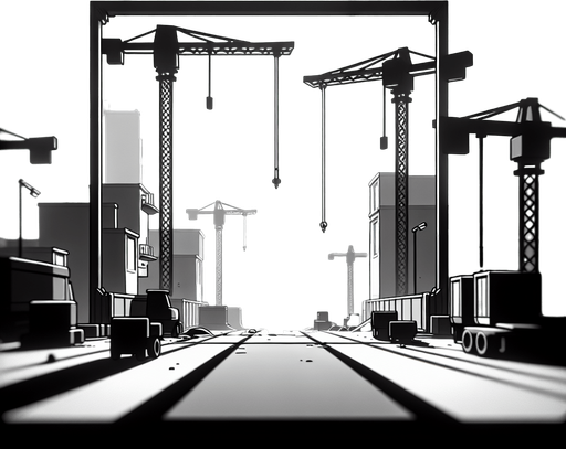 construction cranes on the sides of the frame, depth of field blur, cartoon style, black and white.
Single Game Texture. In-Game asset. 2d. Blank background. High contrast. No shadows.