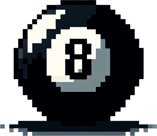 black 8-ball biliard ball. pixelated. 8 bit..
Single Game Texture. In-Game asset. 2d. Blank background. High contrast. No shadows.