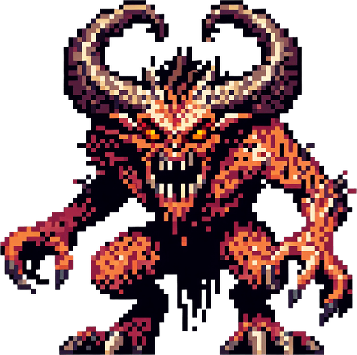 A fierce balrog. Pixelart. Single Game Texture. In-Game asset. 2d. Blank background. High contrast. No shadows.