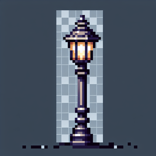 Pixel art street lamp.
Single Game Texture. In-Game asset. 2d. Blank background. High contrast. No shadows.